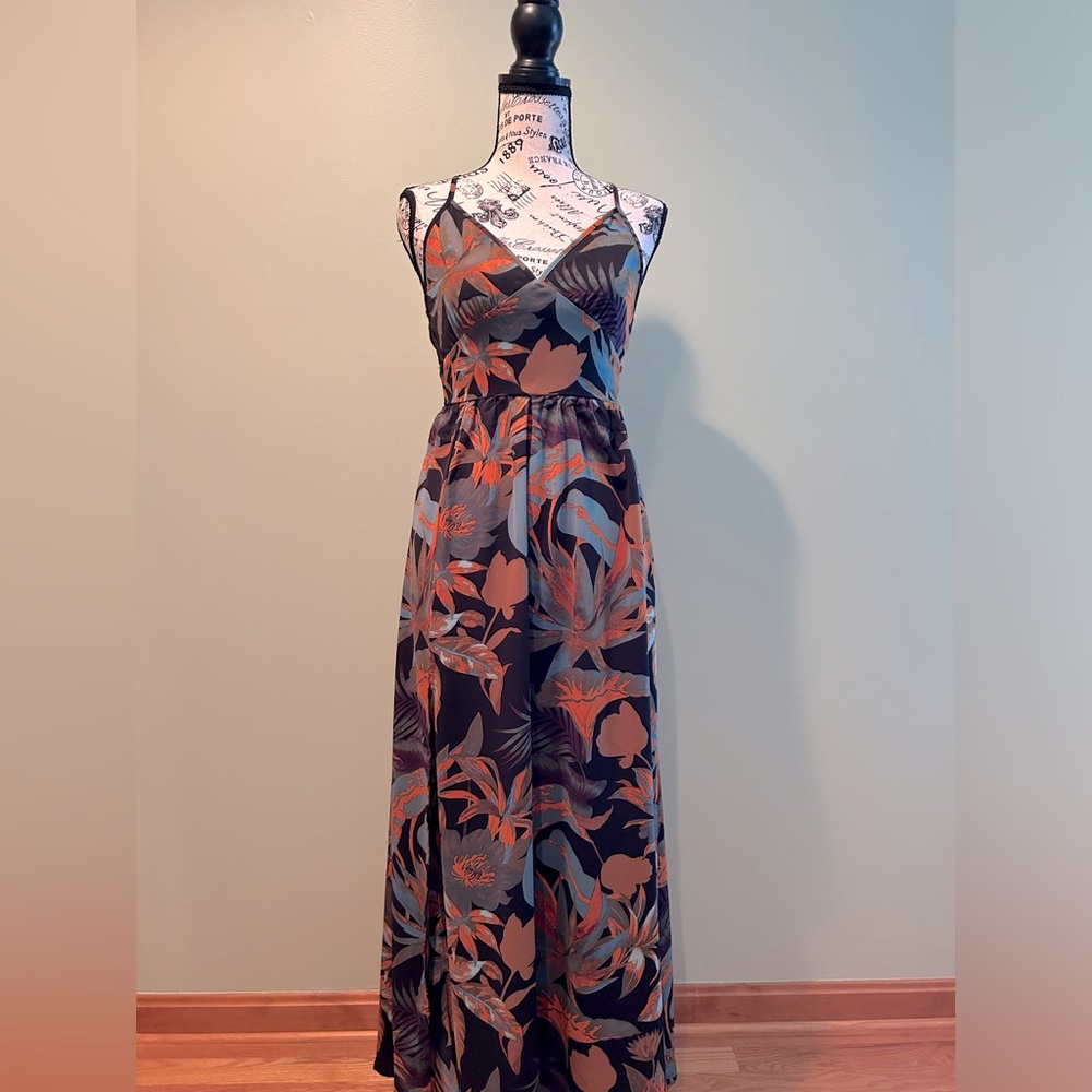 SHEIN Vcay size 2 lace up pullover maxi dress, tropical print with blue/orange
